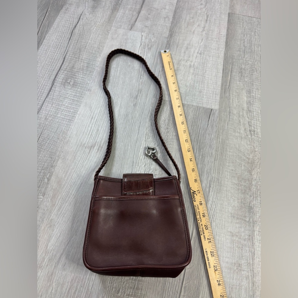 Brighton Gloria Mahogany Brown Croc Embossed Woven Leather Bucket Crossbody Bag - Picture 7 of 10